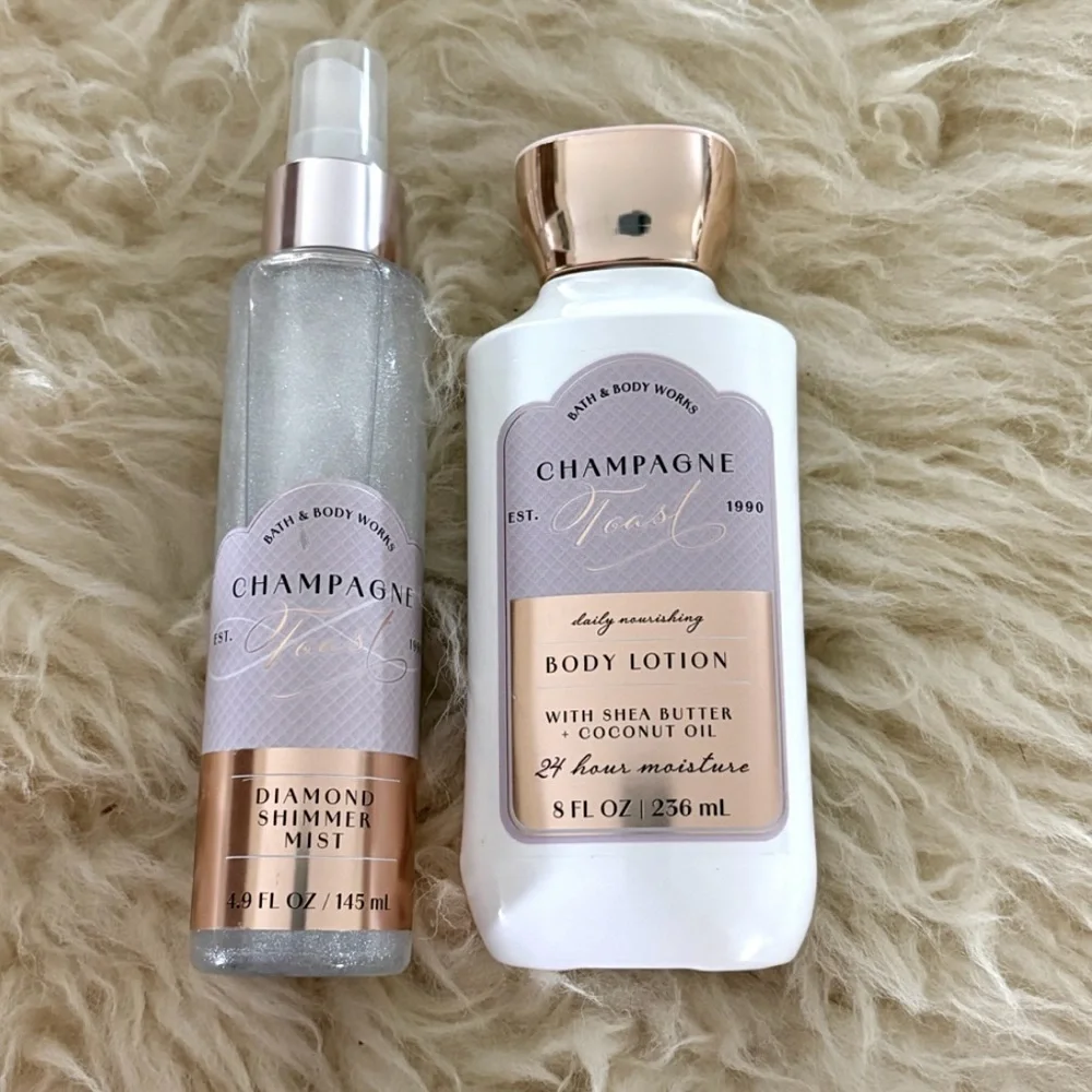 NWT Set/2 Bath & Body Works Champagne Toast Body Lotion and Shimmering Mist